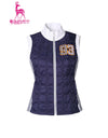 Women's padded zip-up vest, in white and navy color blocking.