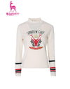 Women's long-sleeve sweater, in white and Christmas print.