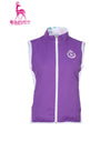 Women's double-sided vest with stand collar, in purple or all-over floral print.