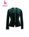 Women's zip-up velvet jacket, in dark green.
