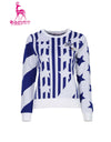 Women's long sleeve sweater, with color-blocking stars and stripes.