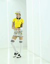 Women's short sleeve polo, in black and yellow color blocking.