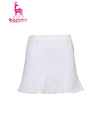 Women's A-line skirt, in white, with flared hem, and scarf decoration.