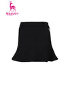 Women's A-line skirt, in black, with flared hem, and scarf decoration.