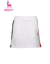 Women's A-line skirt, in white, with red and navy trims.