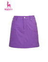 Women's A-line skirtcwith dropped back hem, in purple.