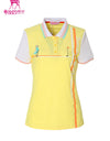 Women's short sleeve polo, in light yellow and putting print.