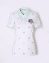 Women's white short sleeve polo, with orange aroma, in logo print.