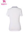 Women's short sleeve polo, in white, floral embroidery on chest and sleeves.