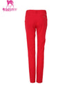 Women's slim pants with zipped pockets, in red.