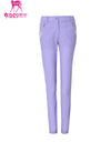 Women's slim pants with waterproof pockets, in purple.