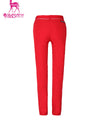 Women's red slim pants, with water-proof zipped pockets.