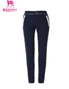 Women's navy slim pants, with water-proof zipped pockets.