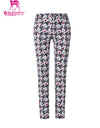 Women's slim pants, in hountstooth and floral mixed print