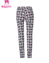 Women's slim pants, in hountstooth and floral mixed print