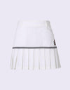 Women's white A-Line skirt with pleated hem.