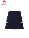 Women's A-Line skirt with side pleats, in navy.