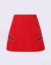 Women's A-Line skirt with side pleat, in red.