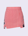 Women's asymmetric A-Line skirt, in red stripe and unbrella print.