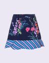 Women's A-Line skirt, in navy and floral print, stripped hem. 