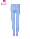 Women's blue slim pants, with orange aroma.