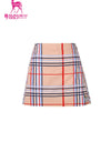 Women's A-Line skirt, in beige and plaid print.