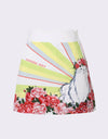 Women's green A-Line skirt, in cat print.