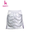 Women's padded A-line skirt with purple stripe trims, in silver and white color blocking.