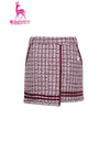 Women's A-line tweed skirt, in magenta and houndstooth print