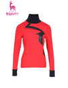 Women's long sleeve layer top with mock neck, in black and red color blocking.