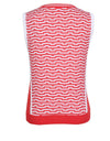 Women's knit vest, with white stripe accents, in red.