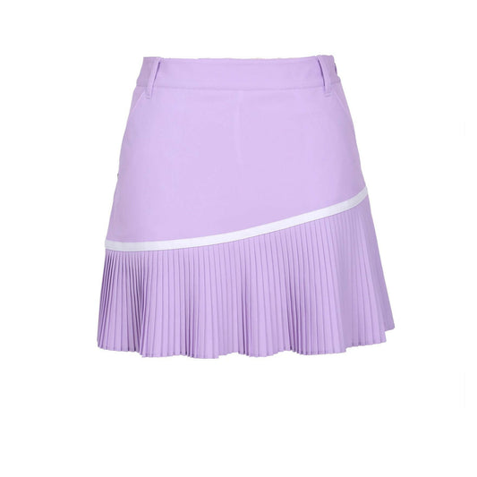 Women's A-Line skirt with pleated hem, in purple.