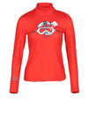 Women’s long sleeve layer tee, with cherry print, in red.
