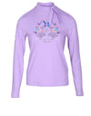 Women's long sleeve layering top with bowknot, in purple and floral embroidery. 