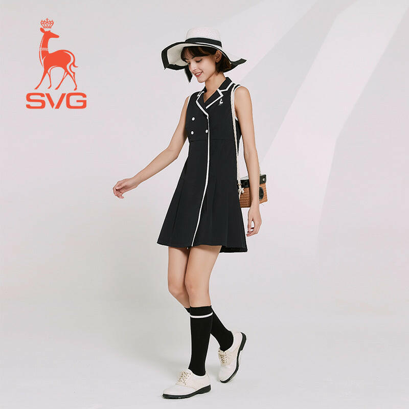 SVG Golf Contrast Lapel Sleeveless Dress