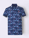 Men's short sleeve polo, in navy, with all-over floral print.
