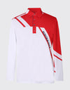 Men's long sleeve polo, in red and white color blocking