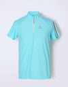 Men's short sleeve layering top with stand zipped collar, in green.