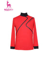 Men's long sleeve layer top with mock neck, in black and red color blocking.