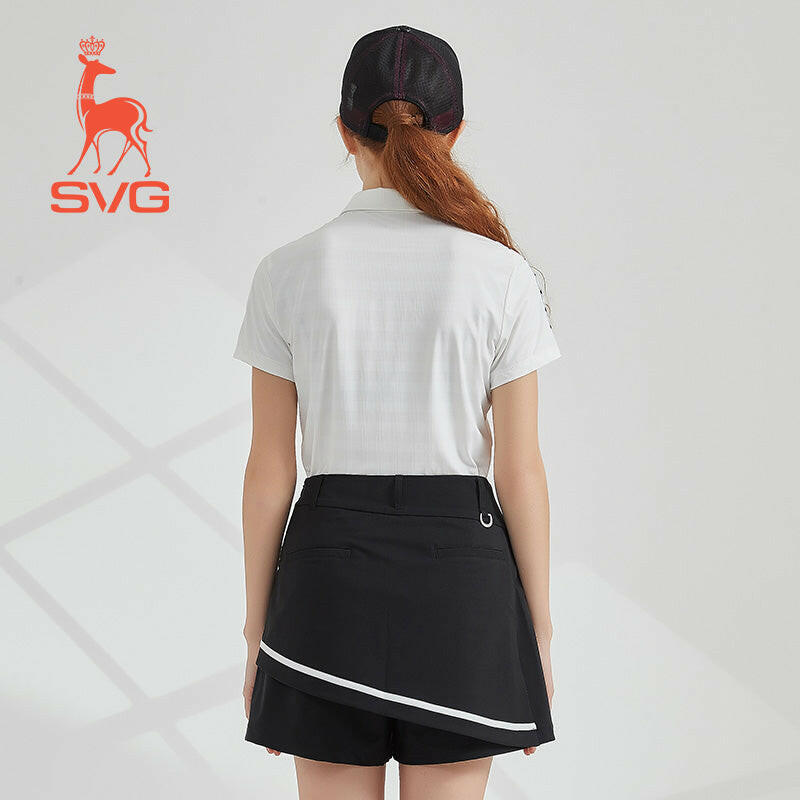 SVG Golf spring women's white checked lettering printed short-sleeved t-shirt lapel suit jacket woman