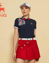 SVG Women's Navy Blue Printed Short-sleeved Lapel Polo Shirt