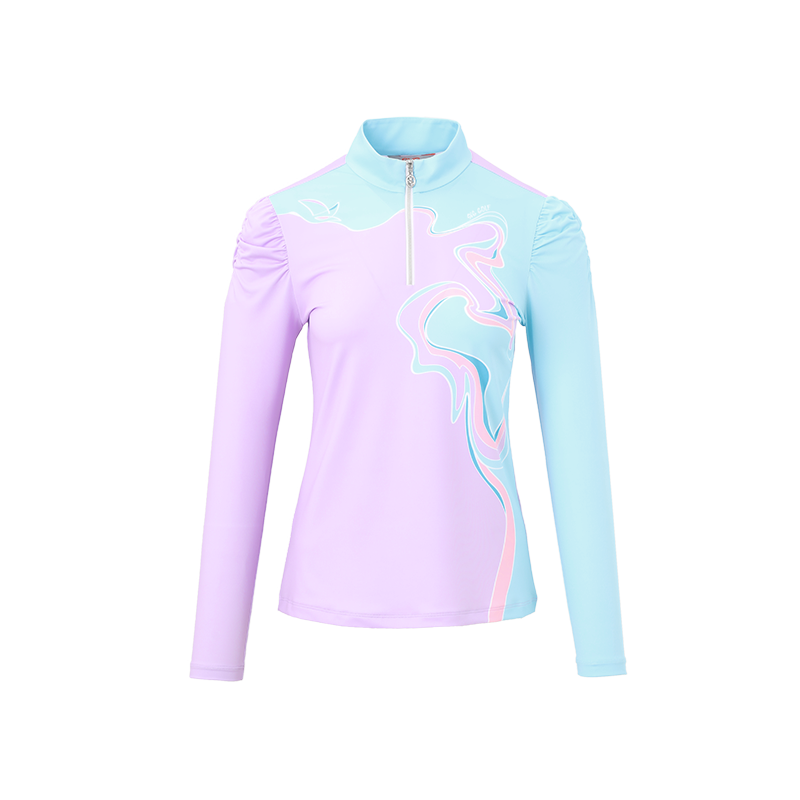 SVG Golf Women's Purple Printed Long-sleeved T-shirt Vertical Collar Bubble Sleeve Shirt