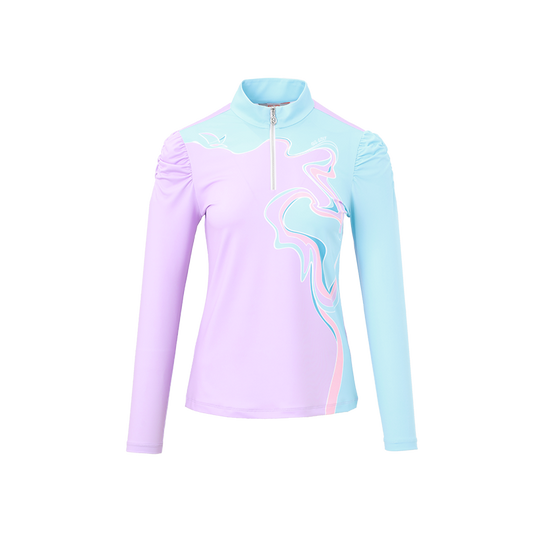 SVG Golf Women's Purple Printed Long-sleeved T-shirt Vertical Collar Bubble Sleeve Shirt