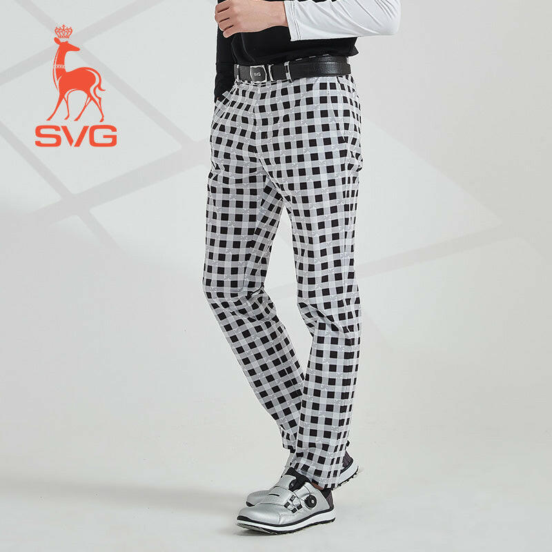 SVG Golf spring men's Black-and-white plaid printed stretch slim pants