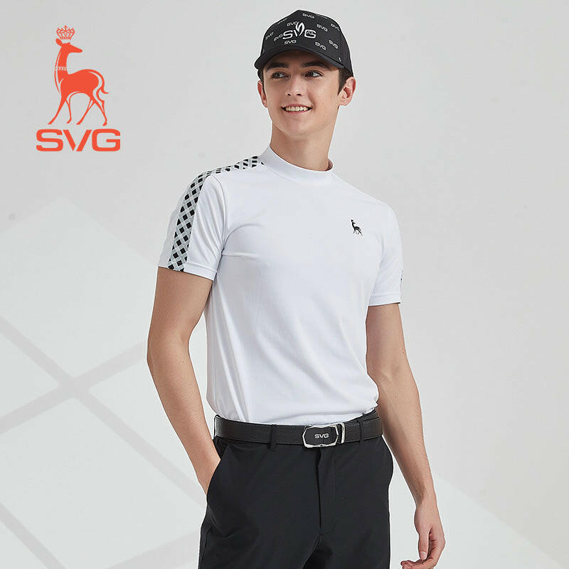 SVG Golf Men's White Plaid Printed Short-sleeved T-shirt