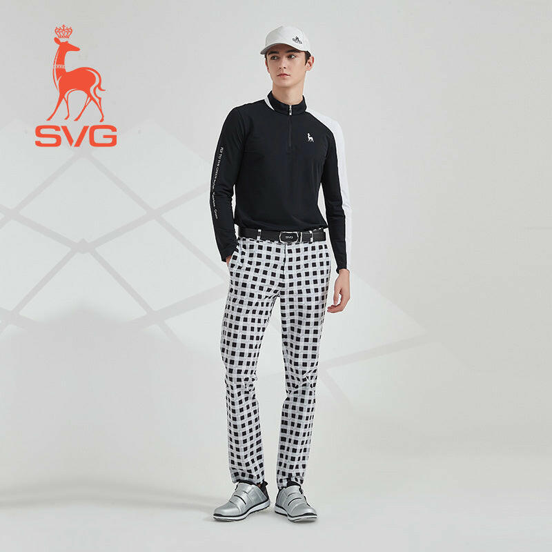 SVG Golf spring men's Black-and-white plaid printed stretch slim pants