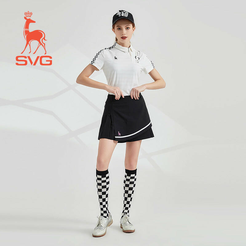 SVG Golf spring women's white checked lettering printed short-sleeved t-shirt lapel suit jacket woman