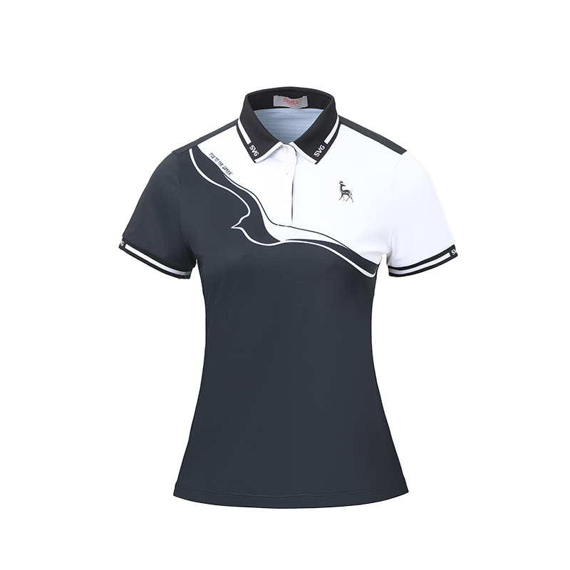 SVG Golf Women's Black and white Monochrome Short-sleeved Polo Shirt