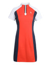 Contrast color stand collar short sleeve dress