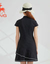 SVG Golf Women's Black Printed Cheongsam Ruffled Golf Dress